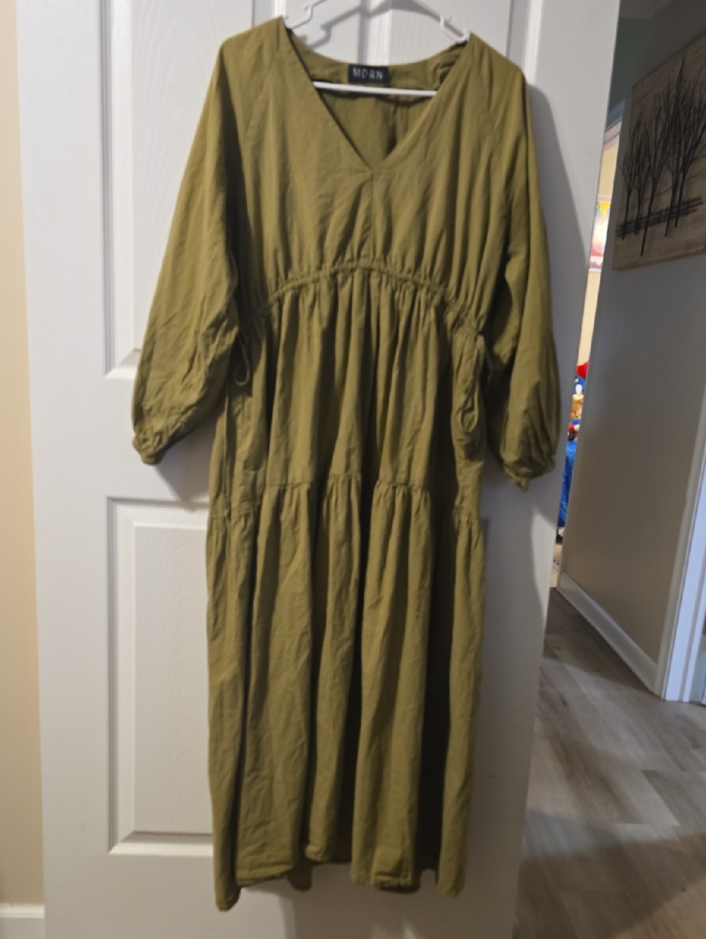 Mdrn Olive Green V-Neck Tiered Maxi Dress